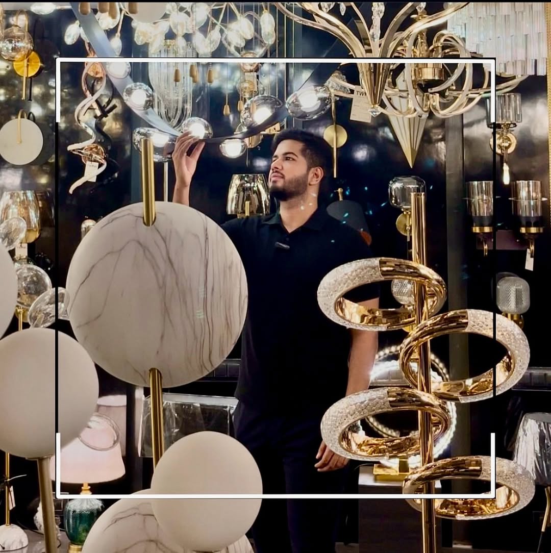 Tushar Lakhesar, Founder of Twink Lighting, in the showroom